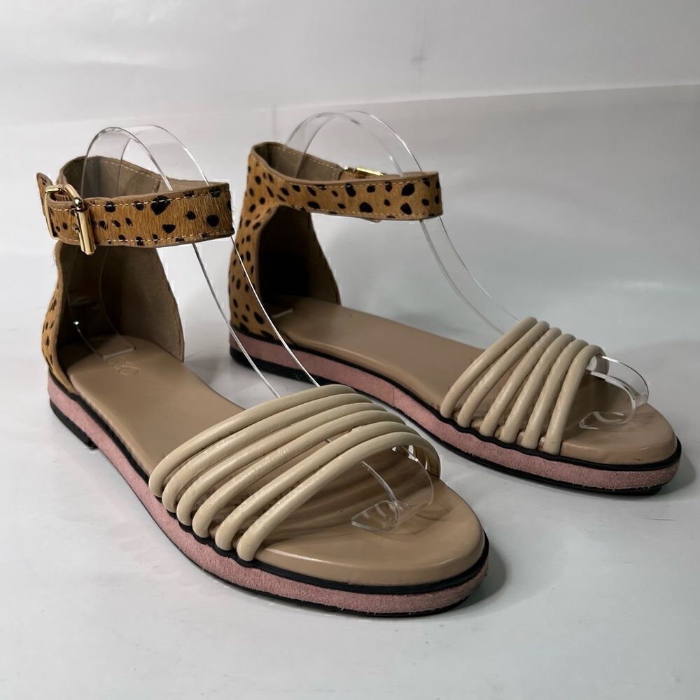 LOGO animal Print Pony hair and leather sandals